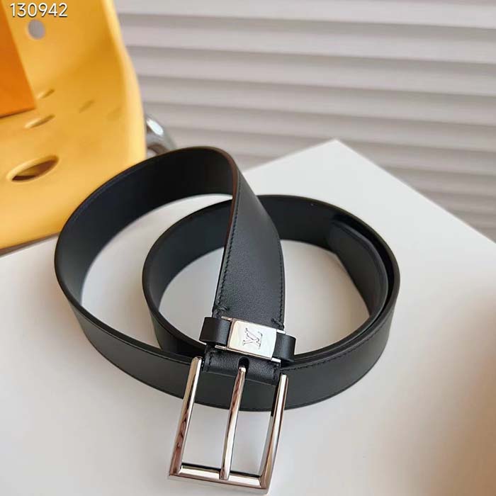 Louis Vuitton LV City Pin 35MM Belt Black Calf Leather Silver-Color Hardware