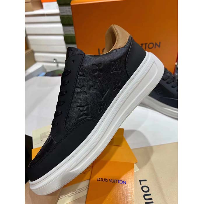 Louis Vuitton LV Unisex Beverly Hills Sneaker Black Monogram Embossed Grained Calf Leather