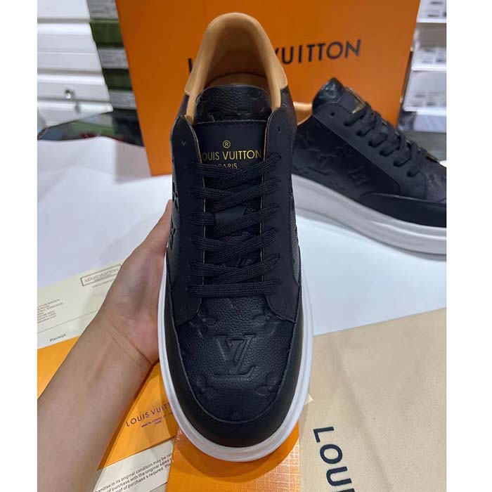 Louis Vuitton LV Unisex Beverly Hills Sneaker Black Monogram Embossed Grained Calf Leather