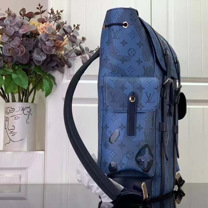 Louis Vuitton LV Unisex Christopher MM Backpack Abyss Blue Monogram Aquagarden Coated Canvas
