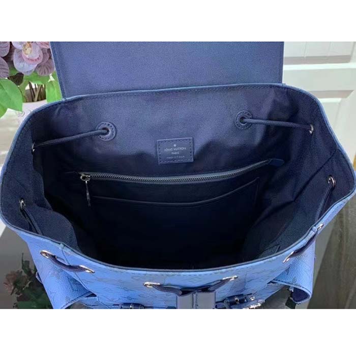 Louis Vuitton LV Unisex Christopher MM Backpack Abyss Blue Monogram Aquagarden Coated Canvas
