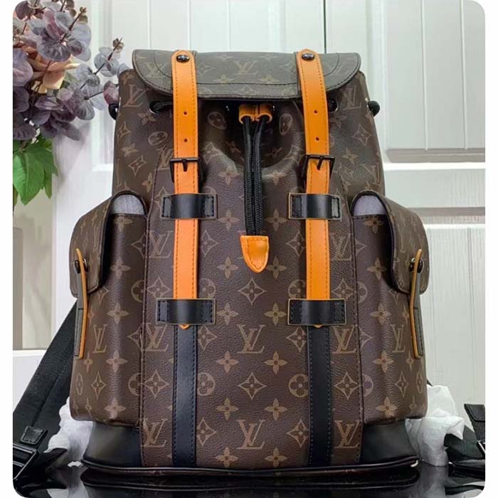 Louis Vuitton LV Unisex Christopher MM Backpack Radiant Sun Monogram Macassar Coated Canvas