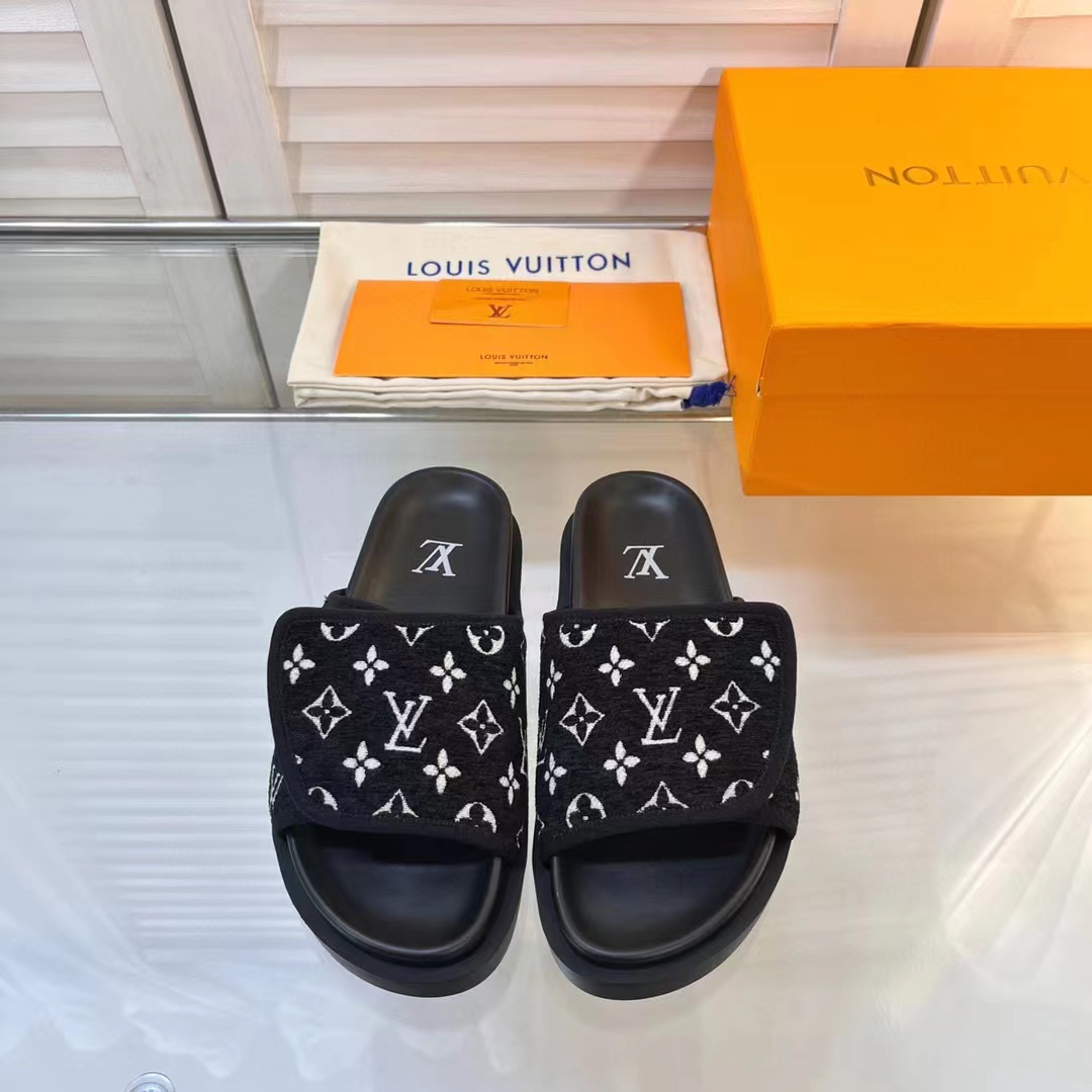 Louis Vuitton LV Unisex Miami Mule Black Mini Monogram Textile Anatomic Insole