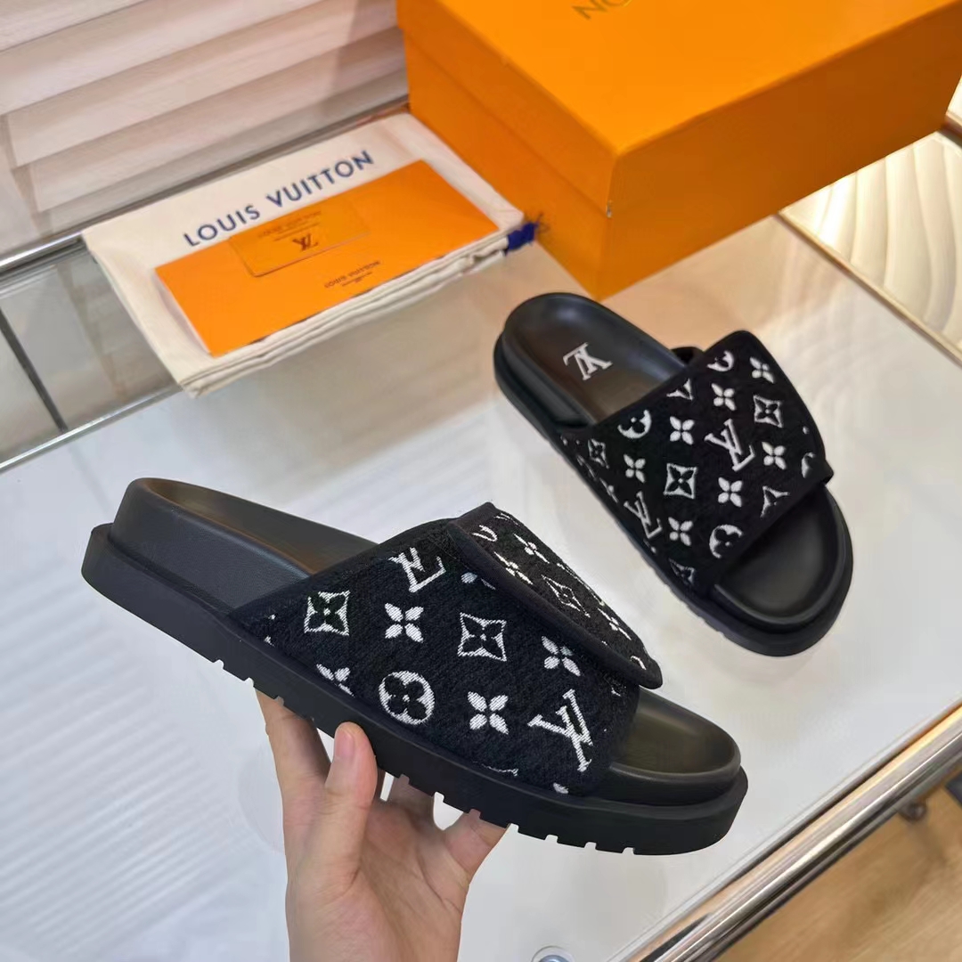 Louis Vuitton LV Unisex Miami Mule Black Mini Monogram Textile Anatomic Insole
