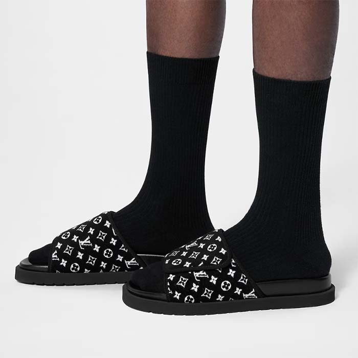 Louis Vuitton LV Unisex Miami Mule Black Mini Monogram Textile Anatomic Insole