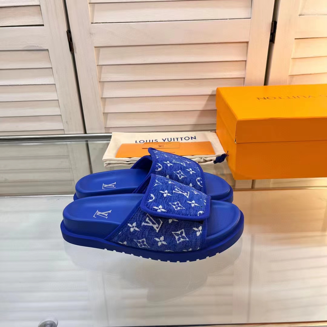 Louis Vuitton LV Unisex Miami Mule Blue Mini Monogram Textile Anatomic Insole