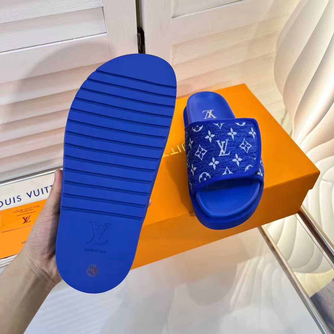 Louis Vuitton LV Unisex Miami Mule Blue Mini Monogram Textile Anatomic Insole