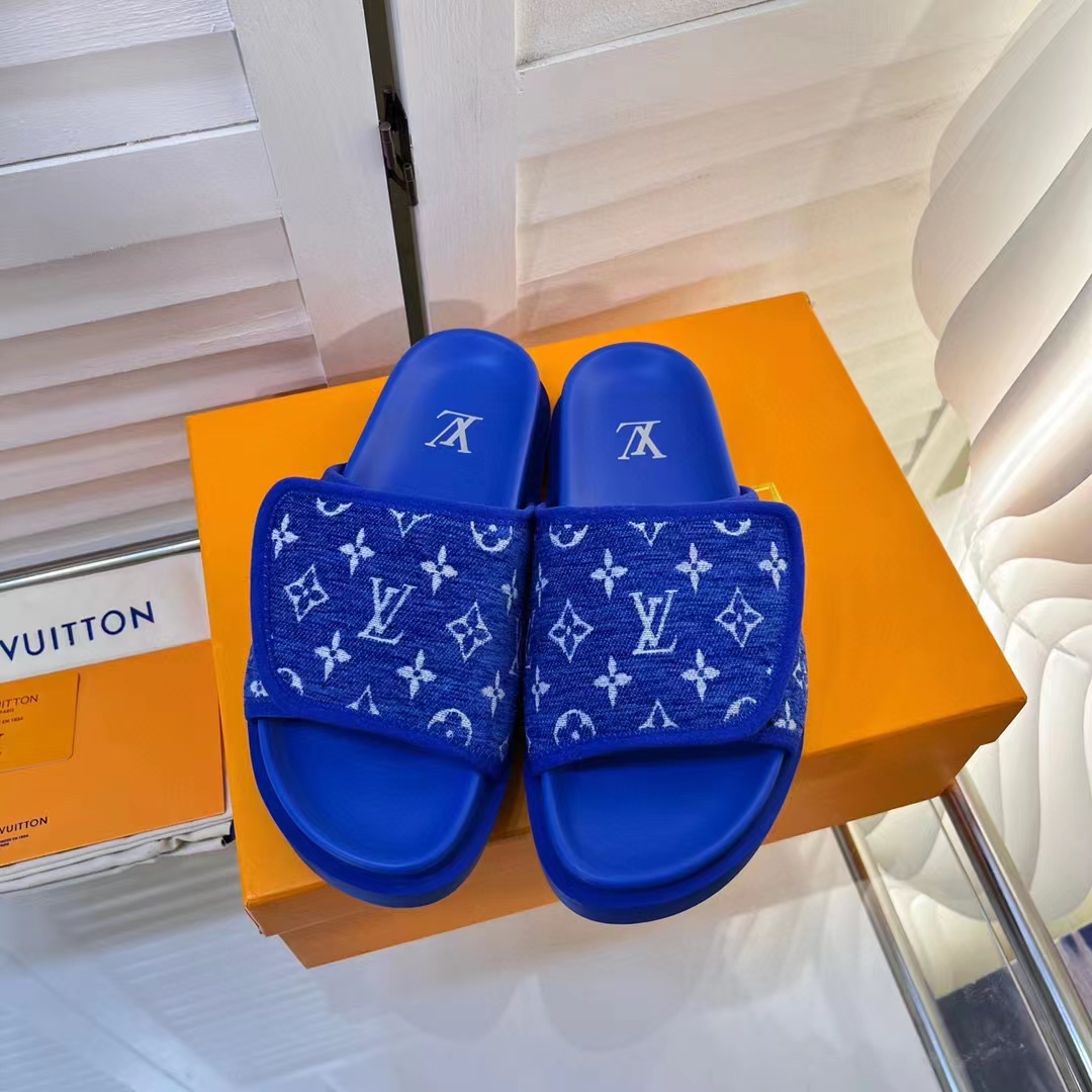 Louis Vuitton LV Unisex Miami Mule Blue Mini Monogram Textile Anatomic Insole