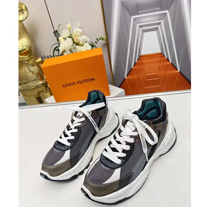 Louis Vuitton LV Unisex Run 55 Sneaker Black Mix Materials Lifted Rubber Outsole