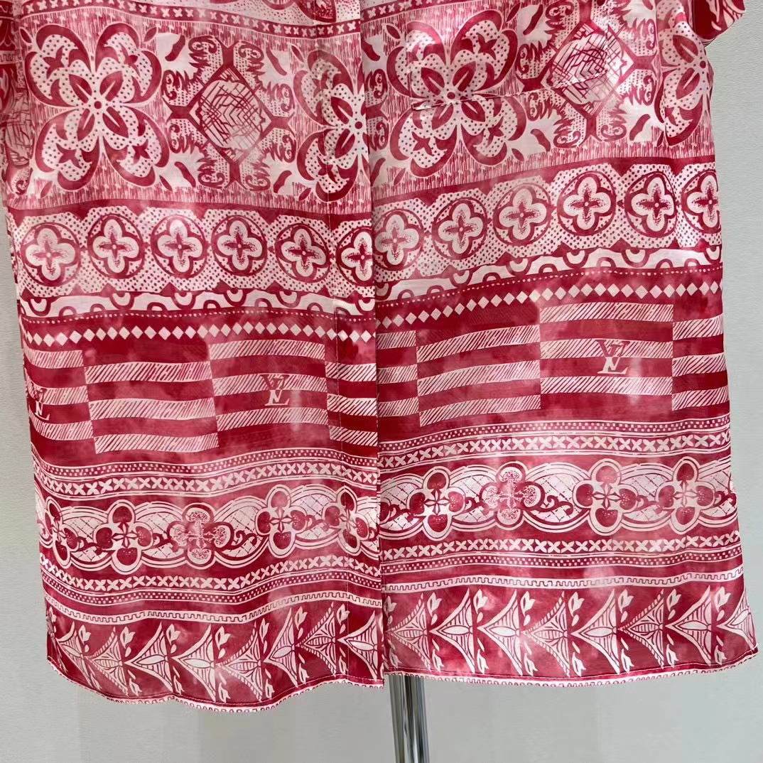 Louis Vuitton LV Men Monogram Tile Short Sleeve Shirt Cotton Red White Regular Fit