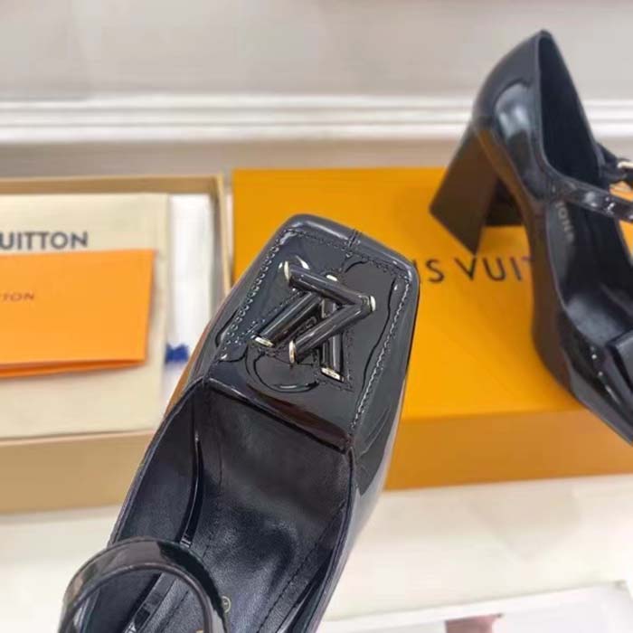 Louis Vuitton LV Women Shake Pump Black Patent Calf Leather Lambskin 8.5 CM Heel