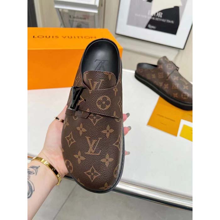 Louis Vuitton Unisex LV Easy Mule Ebene Monogram Canvas Adjustable Strap Anatomic Insole