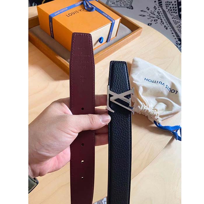 Louis Vuitton Unisex LV Heritage 35 MM Reversible Belt Black Bordeaux Leather