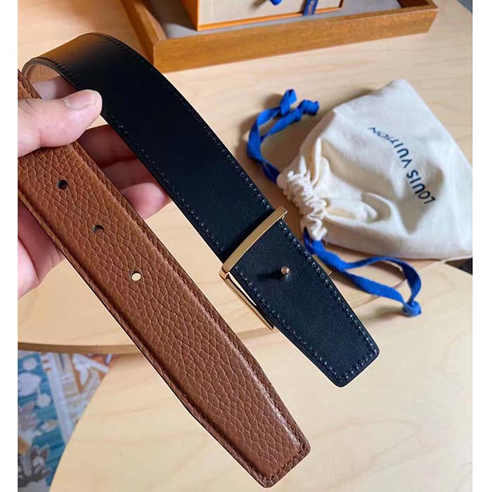 Louis Vuitton Unisex LV Heritage 35 MM Reversible Belt Cognac Black Leather