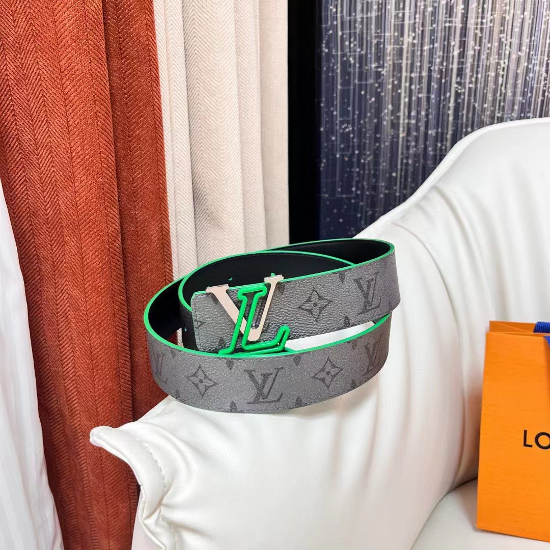 Louis Vuitton Unisex LV Line 40 MM Reversible Belt Green Monogram Eclipse Reverse Coated Canvas