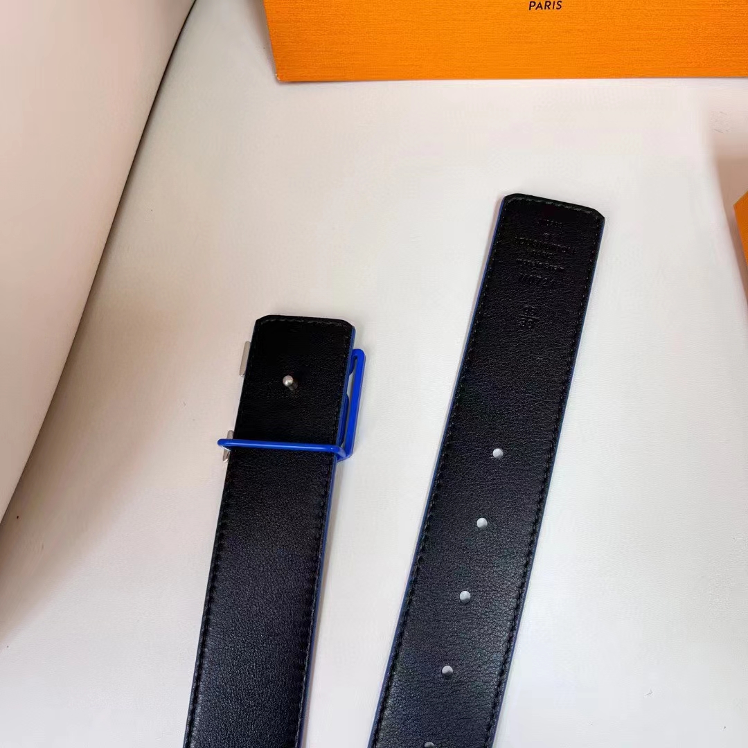 Louis Vuitton Unisex LV Line 40mm Reversible Belt Blue Monogram Eclipse Noir Coated Canvas