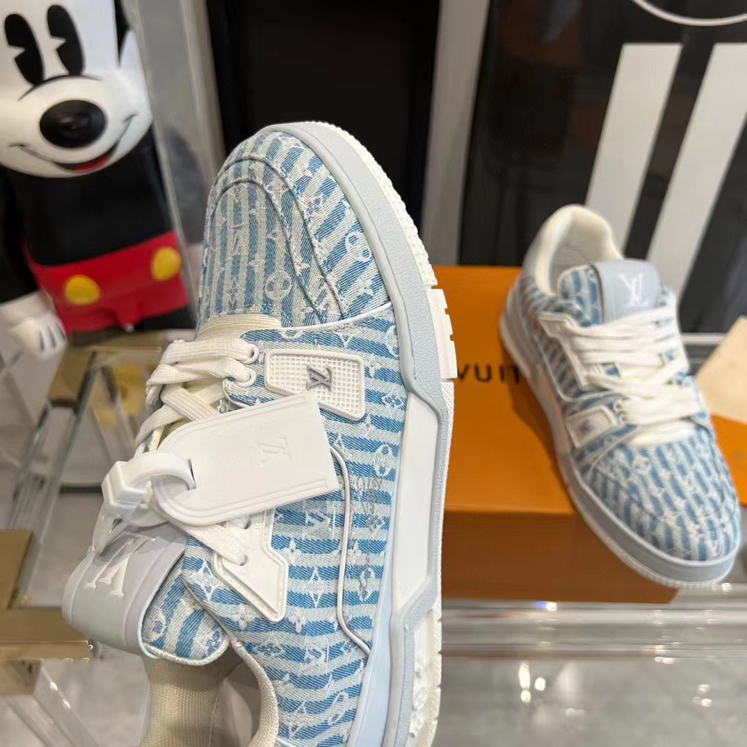 Louis Vuitton Unisex LV Trainer Sneaker Blue Monogram Denim Flowers Rubber LV Initials