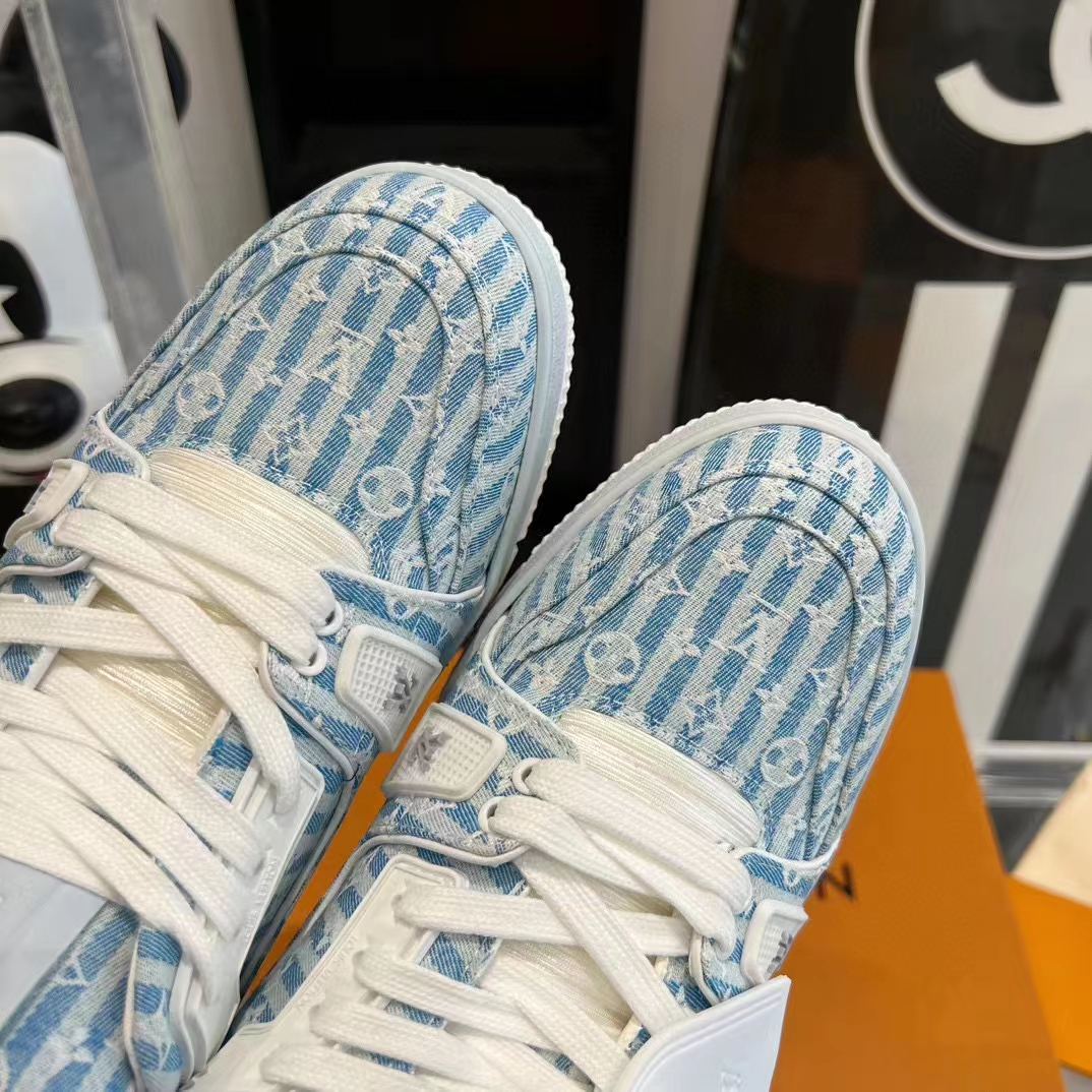Louis Vuitton Unisex LV Trainer Sneaker Blue Monogram Denim Flowers Rubber LV Initials