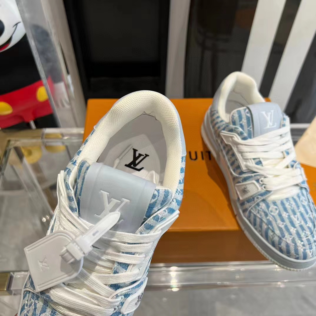 Louis Vuitton Unisex LV Trainer Sneaker Blue Monogram Denim Flowers Rubber LV Initials