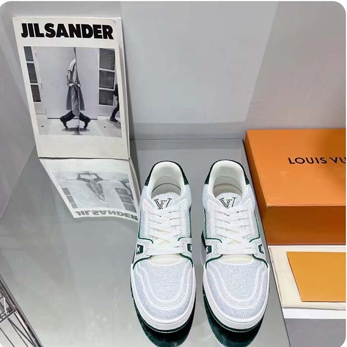 Louis Vuitton Unisex Trainer Sneaker Green Strass Rubber Outsole LV Initials Monogram Flowers