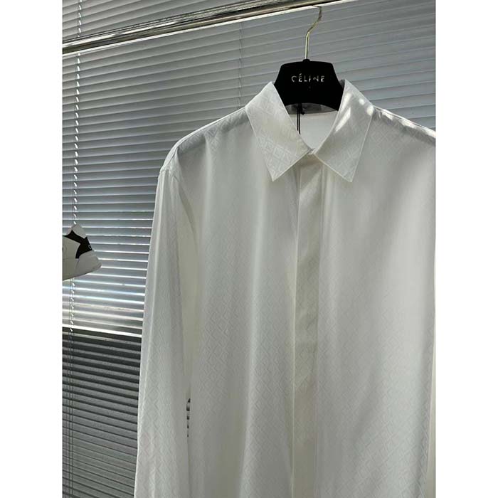 dior men cd Di*m*nd shirt white silk-blend jacquard all-over shirttail hem viscose silk