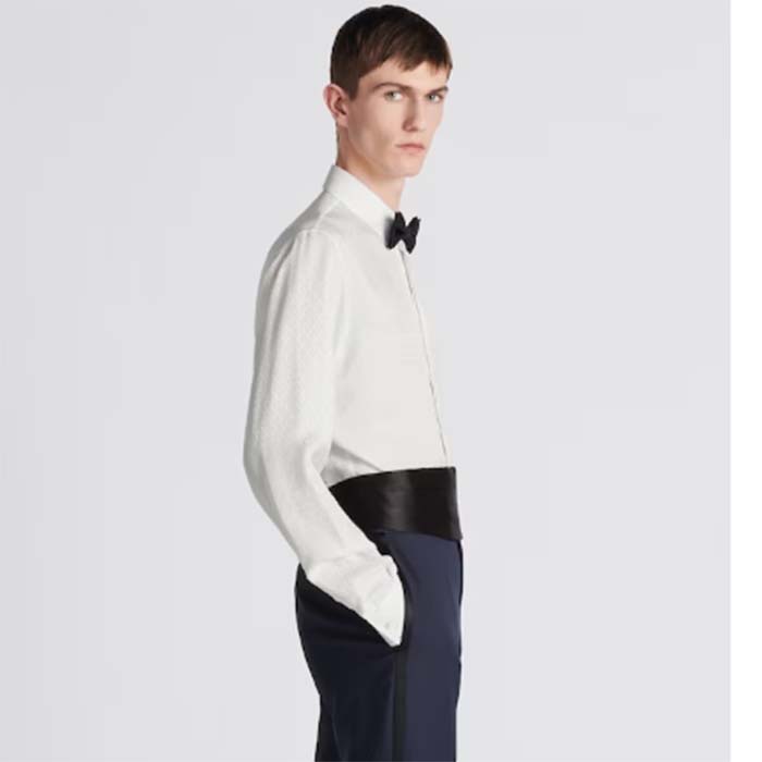 dior men cd Di*m*nd shirt white silk-blend jacquard all-over shirttail hem viscose silk