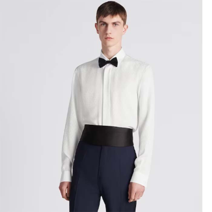 dior men cd Di*m*nd shirt white silk-blend jacquard all-over shirttail hem viscose silk