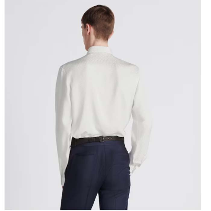 dior men cd Di*m*nd shirt white silk-blend jacquard all-over shirttail hem viscose silk