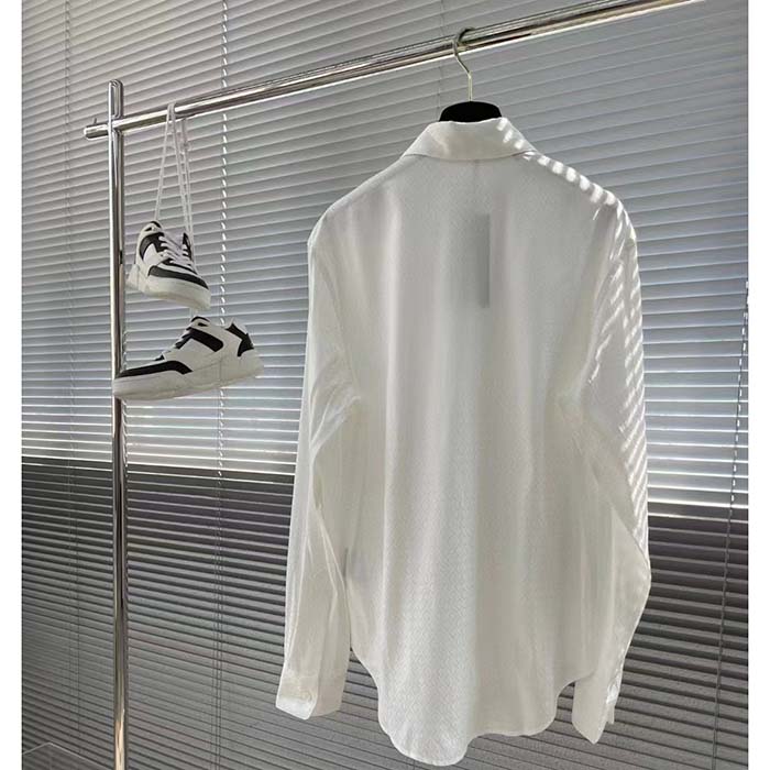 dior men cd Di*m*nd shirt white silk-blend jacquard all-over shirttail hem viscose silk