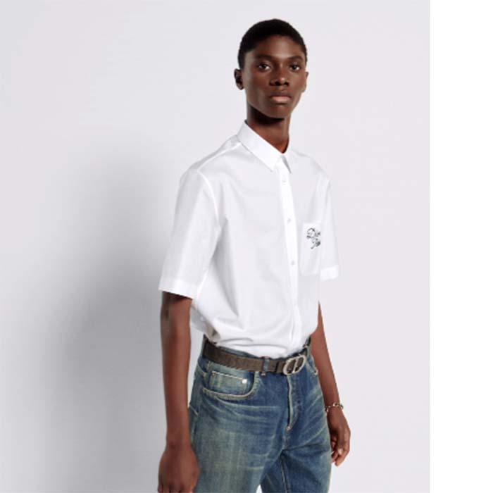 dior men cd Di*m*nd tears short-sleeved shirt white cotton piqué cotton straight hem side vents