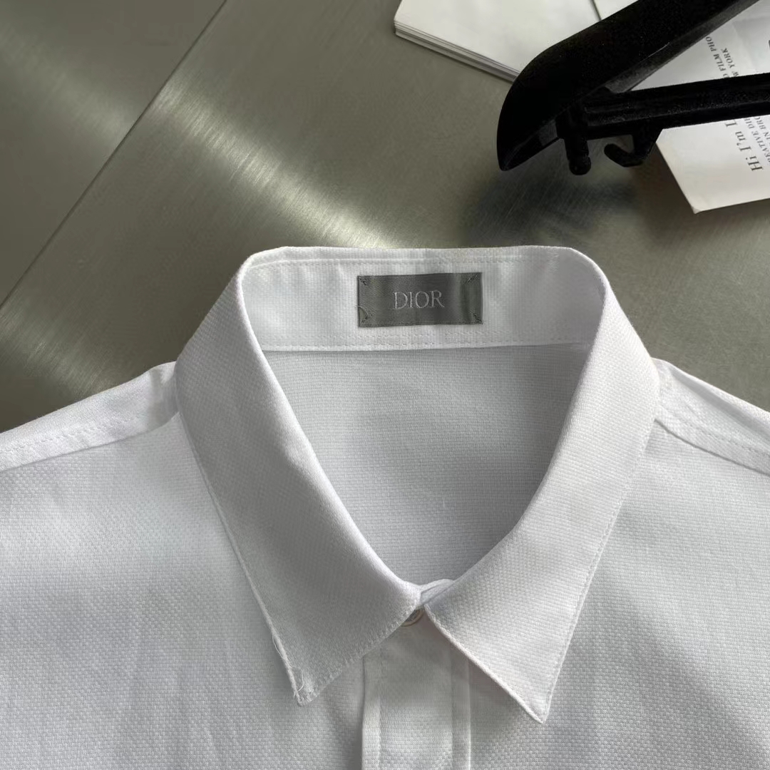 dior men cd Di*m*nd tears short-sleeved shirt white cotton piqué cotton straight hem side vents