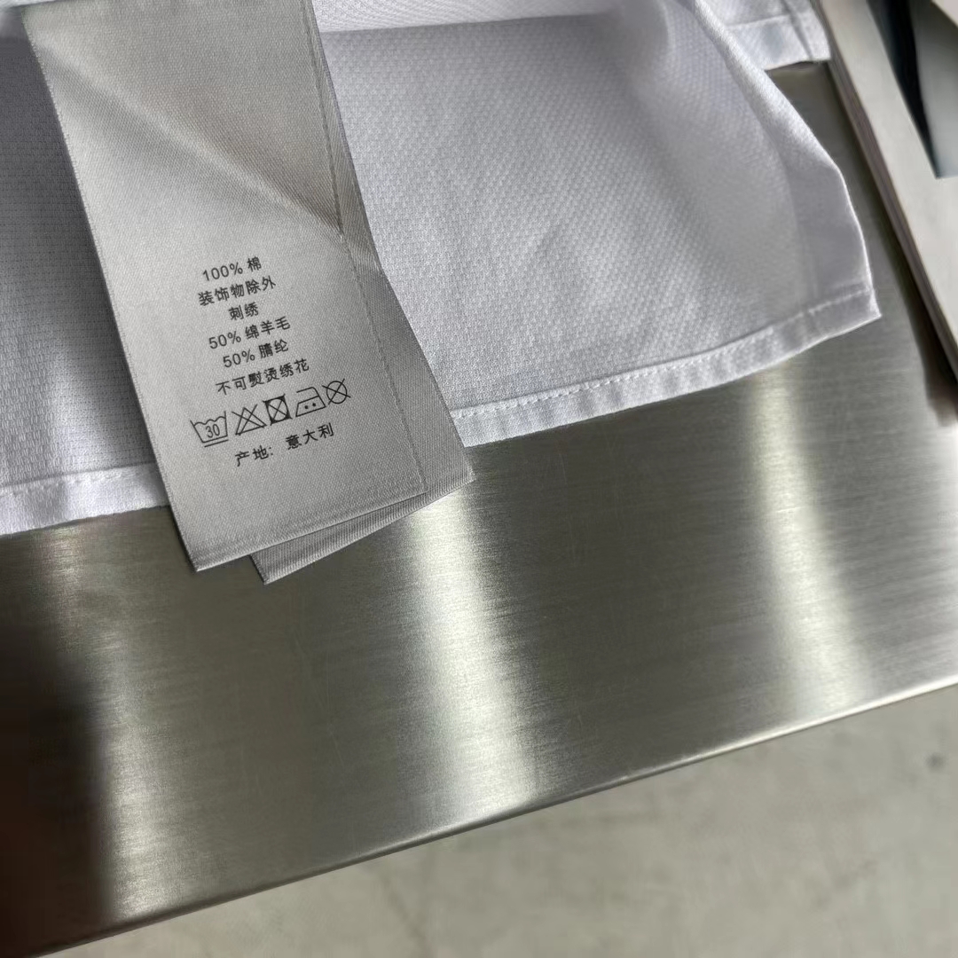 dior men cd Di*m*nd tears short-sleeved shirt white cotton piqué cotton straight hem side vents