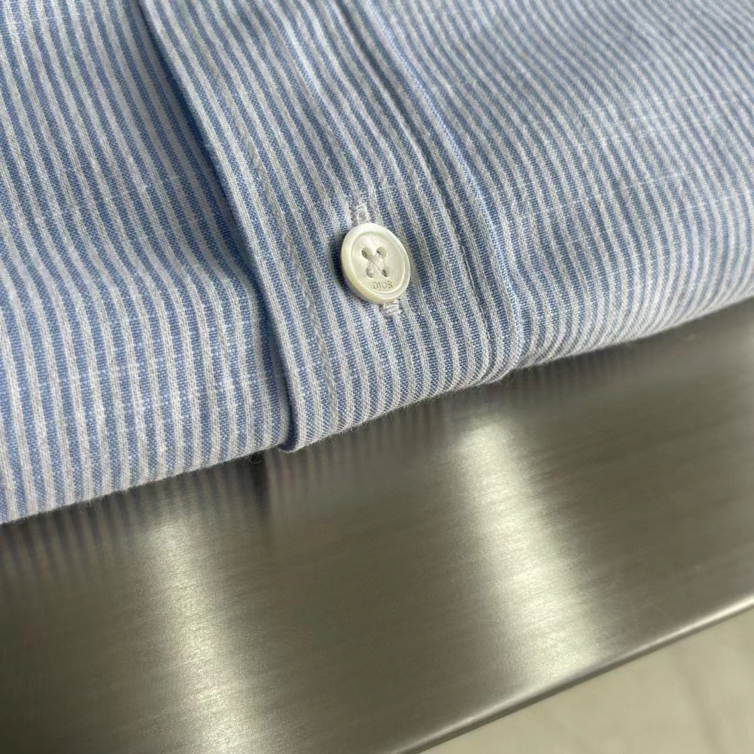 Dior Men CD Dior Tears Shirt Blue Striped Cotton Oxford Straight Hem Side Vents Cotton
