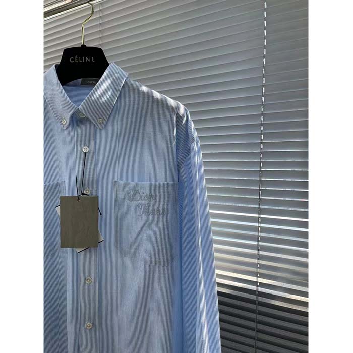 Dior Men CD Dior Tears Shirt Blue Striped Cotton Oxford Straight Hem Side Vents Cotton