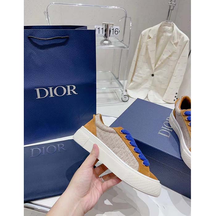 Dior Unisex CD Dior B33 Sneaker Brown Cream Oblique Jacquard Brown Suede
