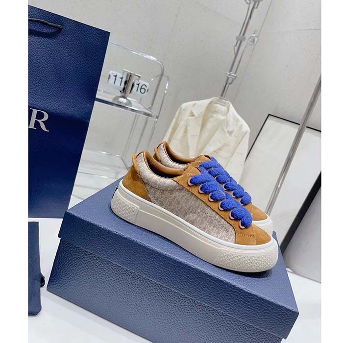 Dior Unisex CD Dior B33 Sneaker Brown Cream Oblique Jacquard Brown Suede