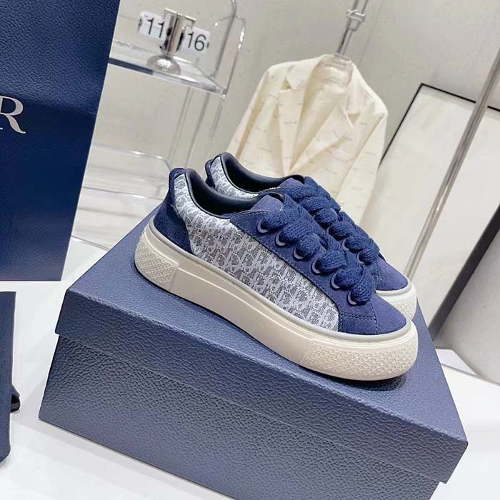 Dior Unisex CD Dior B33 Sneaker Navy Blue Dior Oblique Jacquard Suede