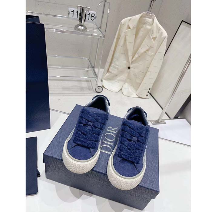 Dior Unisex CD Dior B33 Sneaker Navy Blue Dior Oblique Jacquard Suede