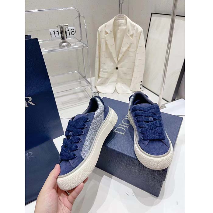 Dior Unisex CD Dior B33 Sneaker Navy Blue Dior Oblique Jacquard Suede