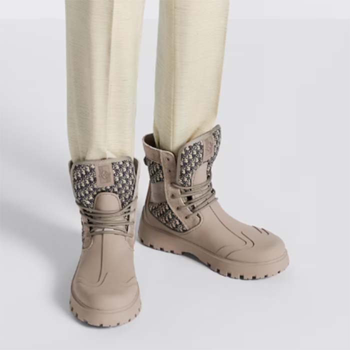 Dior Unisex CD Dior Garden Lace-Up Boot Beige Black Oblique Jacquard Brown Rubber