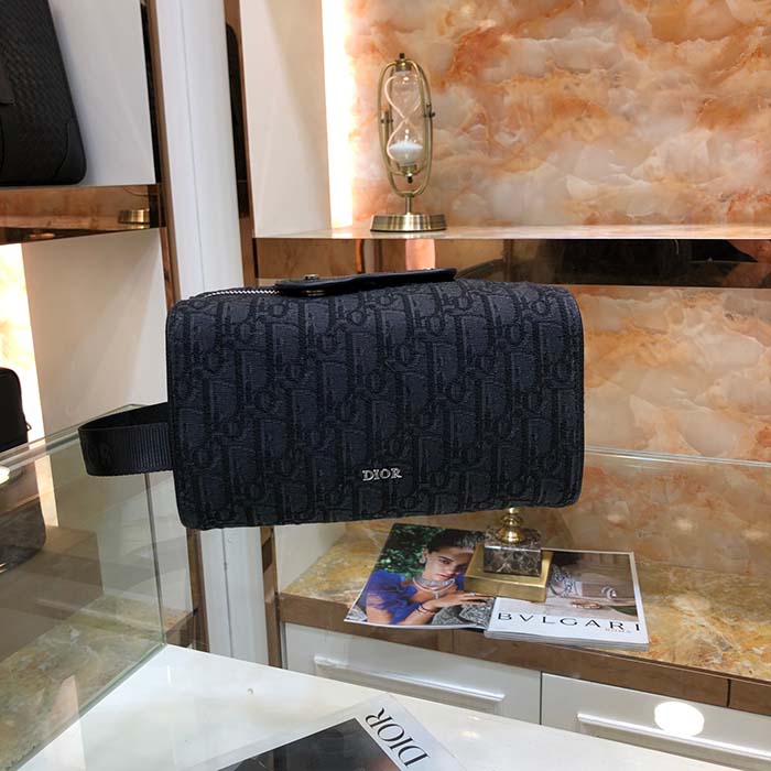 Dior Unisex CD Dior Lingot Toiletry Case Black Dior Oblique Jacquard Grained Calfskin