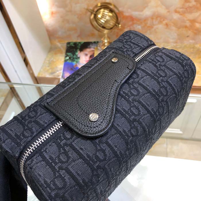Dior Unisex CD Dior Lingot Toiletry Case Black Dior Oblique Jacquard Grained Calfskin
