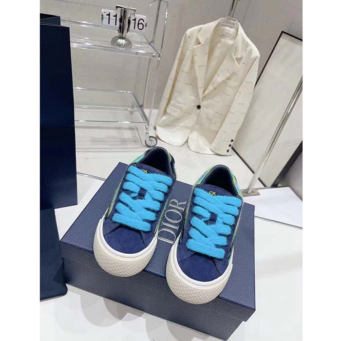 Dior Unisex CD Dior Tears B33 Sneaker Blue Multicolor Mohair Navy Blue Suede