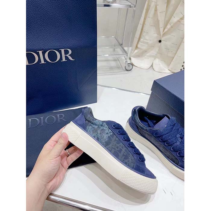 Dior Unisex CD Dior Tears B33 Sneaker Blue Oblique Denim Peace Sign Navy Blue Suede