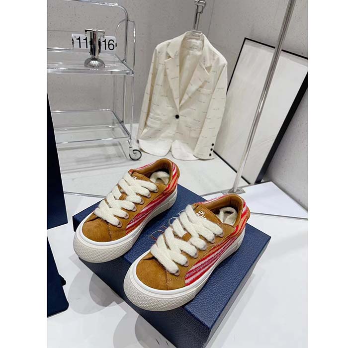 Dior Unisex CD Dior Tears B33 Sneaker Red Multicolor Mohair Brown Suede