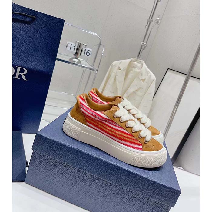 Dior Unisex CD Dior Tears B33 Sneaker Red Multicolor Mohair Brown Suede