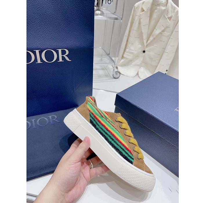 Dior Unisex CD Dior Tears B33 Sneaker Yellow Multicolor Mohair Brown Suede