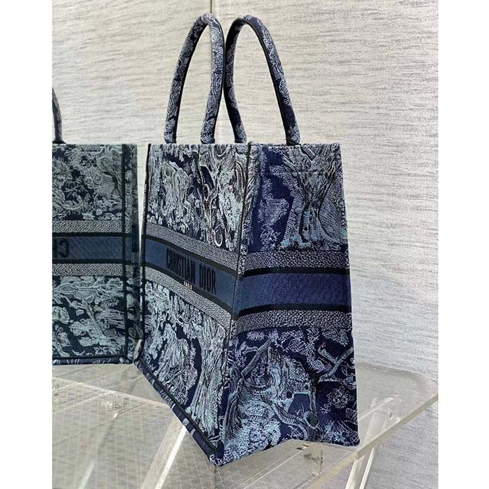 Dior Unisex CD Medium Book Tote Denim Blue Toile De Jouy Embroidery