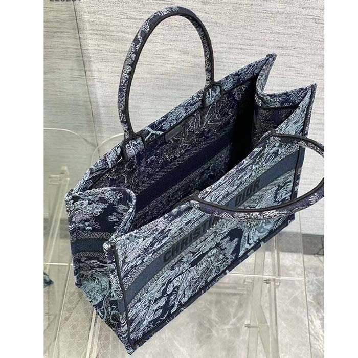 Dior Unisex CD Medium Book Tote Denim Blue Toile De Jouy Embroidery