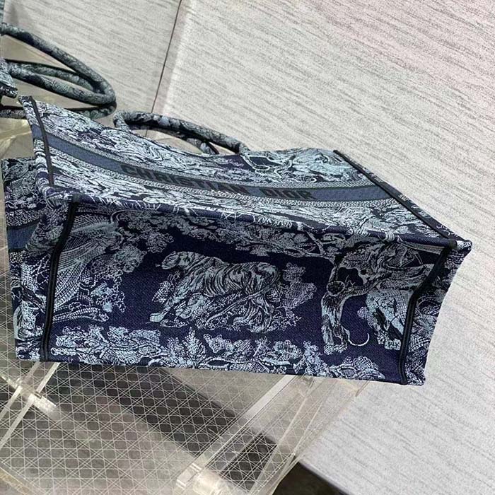 Dior Unisex CD Medium Book Tote Denim Blue Toile De Jouy Embroidery
